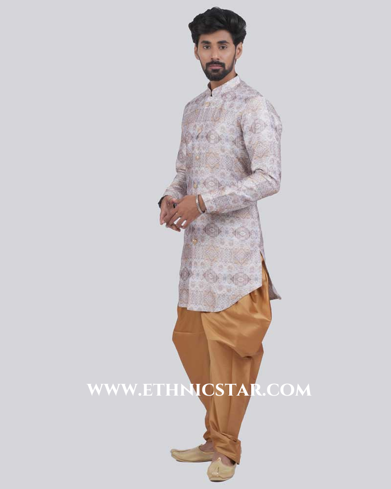 Art Silk Indowestern In Cream Color