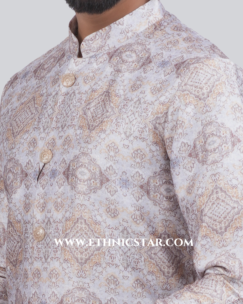 Art Silk Indowestern In Cream Color