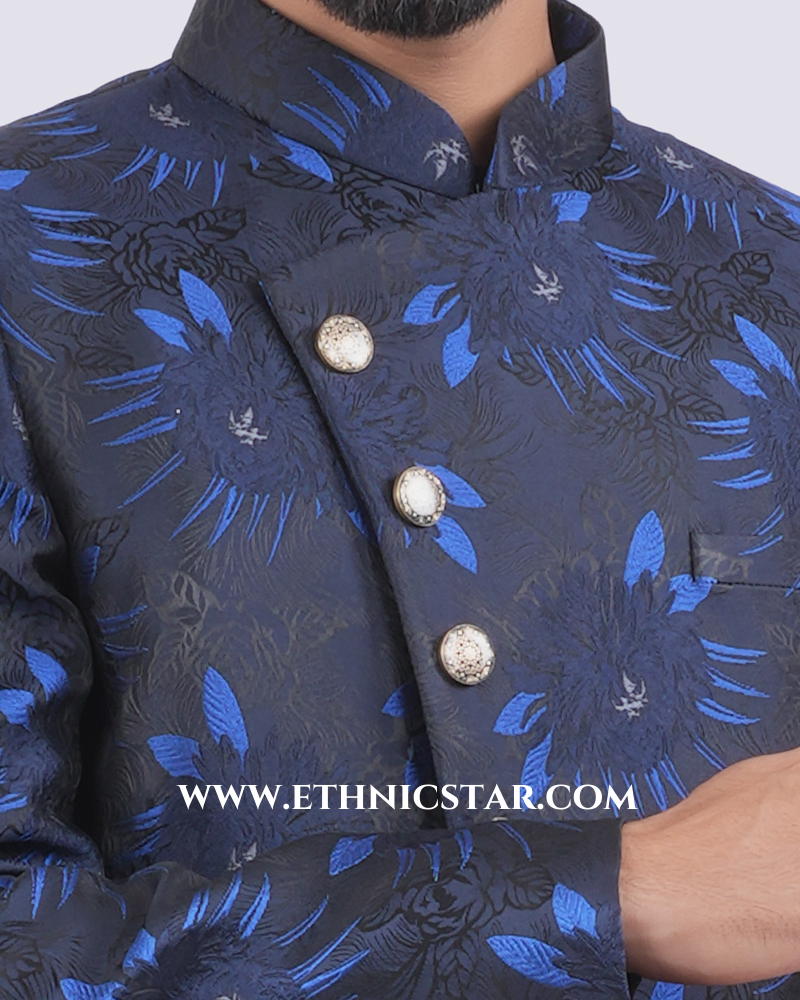 Silk Readymade Indowestern In Navy Blue