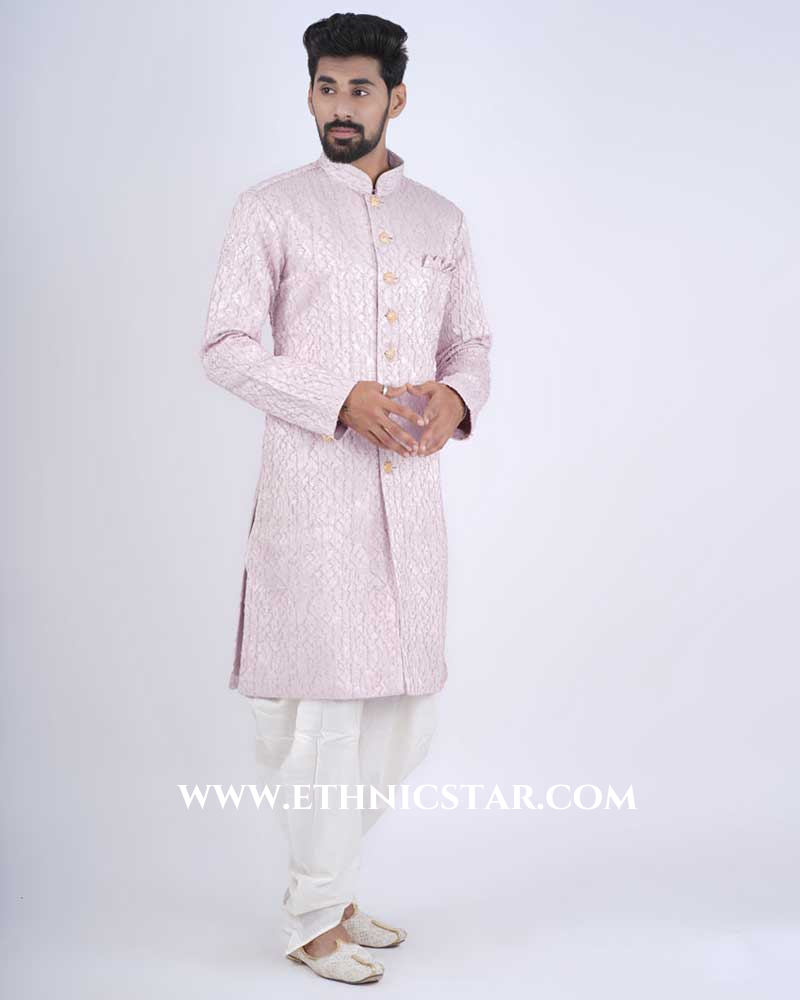 Classy Silk Pink Indowestern For Wedding