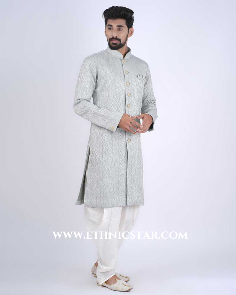 Wedding Wear Silk Pista Green Indowestern