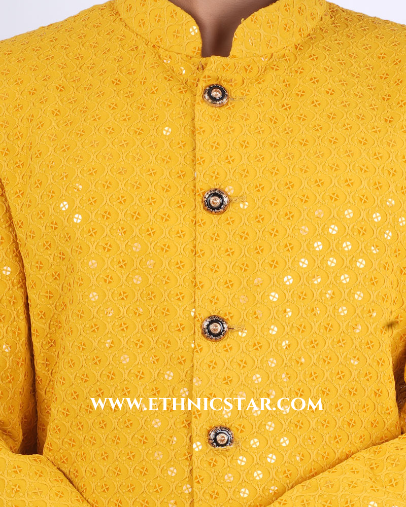 Mustard Yellow Wedding Function Wear Indowestern
