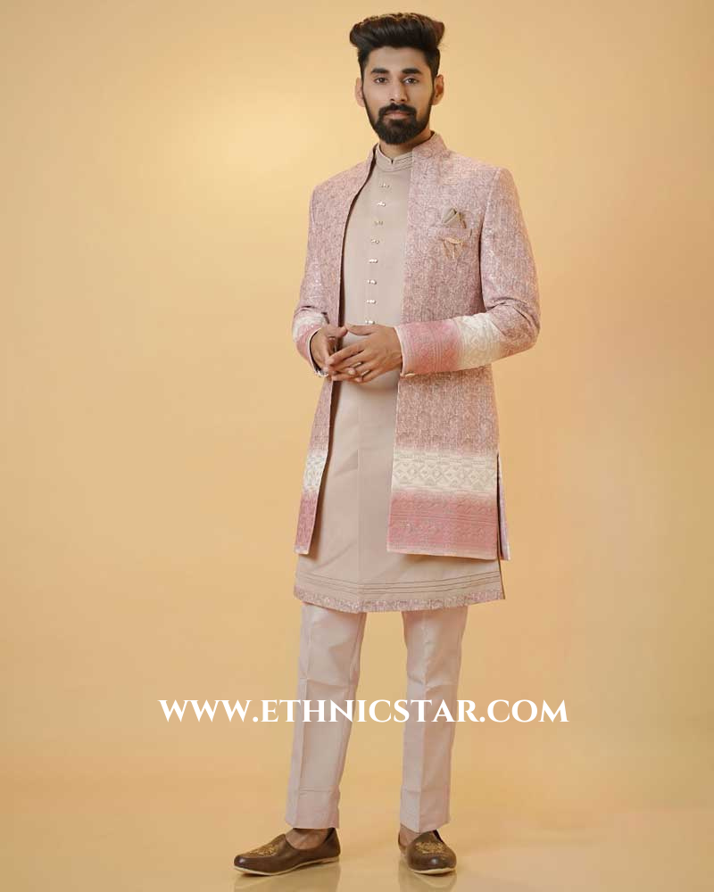 Pink Jacket Style Indowestern For Wedding
