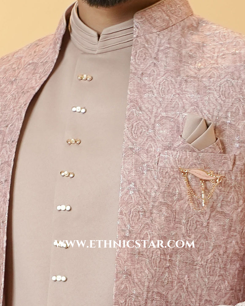 Pink Jacket Style Indowestern For Wedding