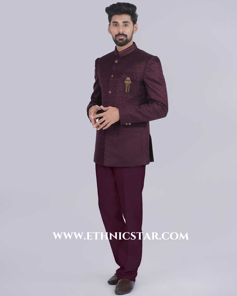 Reception Wear Imported Wine Jodhpuri Suit