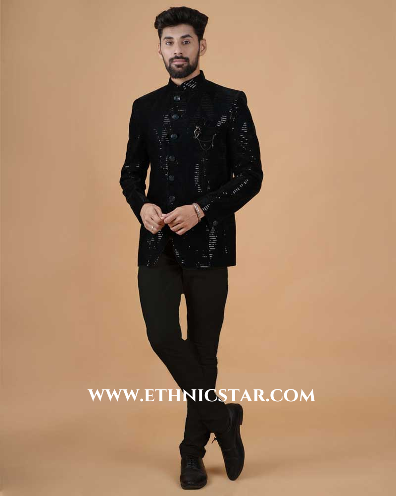 Rama Green Sequins Embroidered Designer Jodhpuri Suit