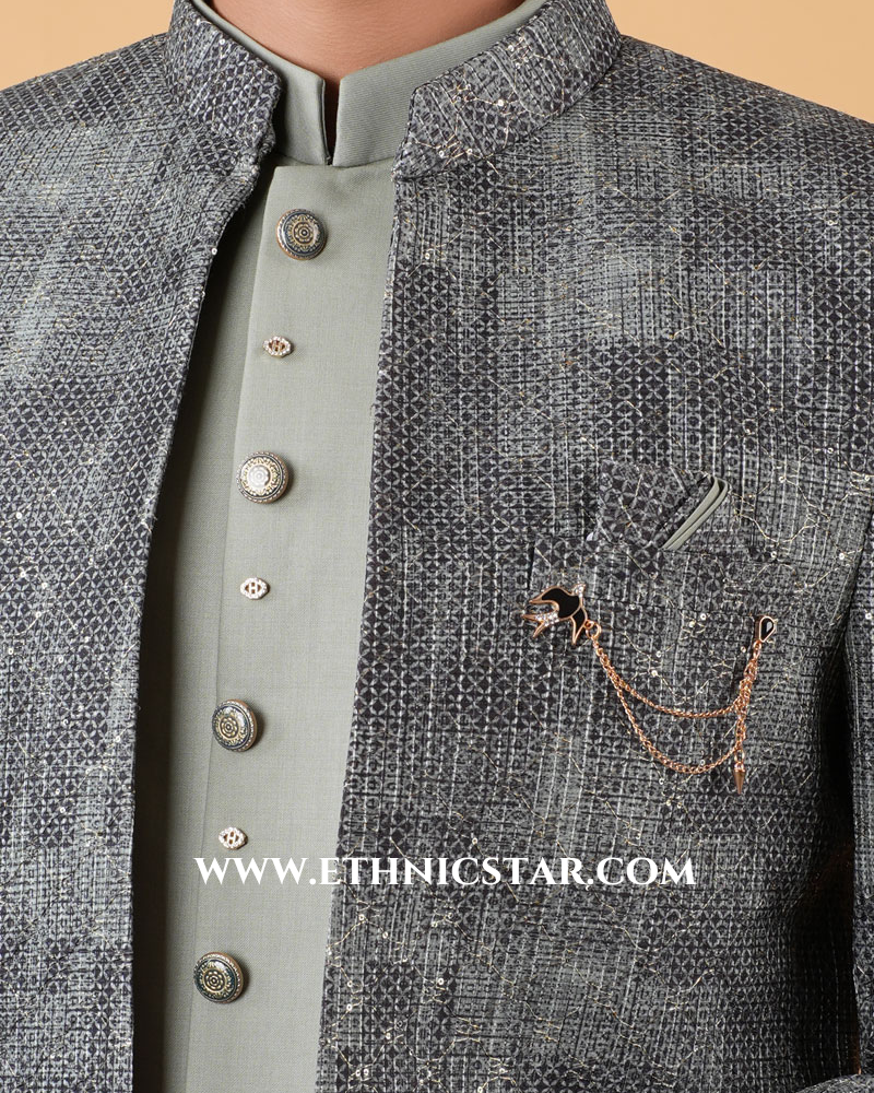 Designer Jacket Style Green Jodhpuri Suit
