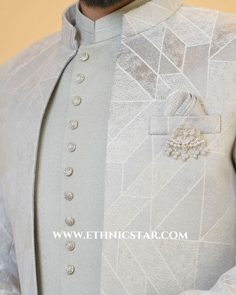Grey Color Jacket Style Jodhpuri In Imported