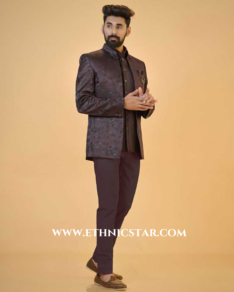 Wine Jacket Style Imported Jodhpuri Suit