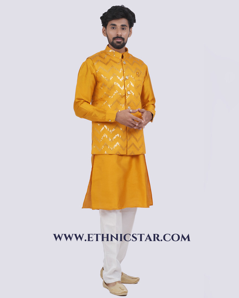 Wedding Wear Zig Zag Work Nehru Jacket Set