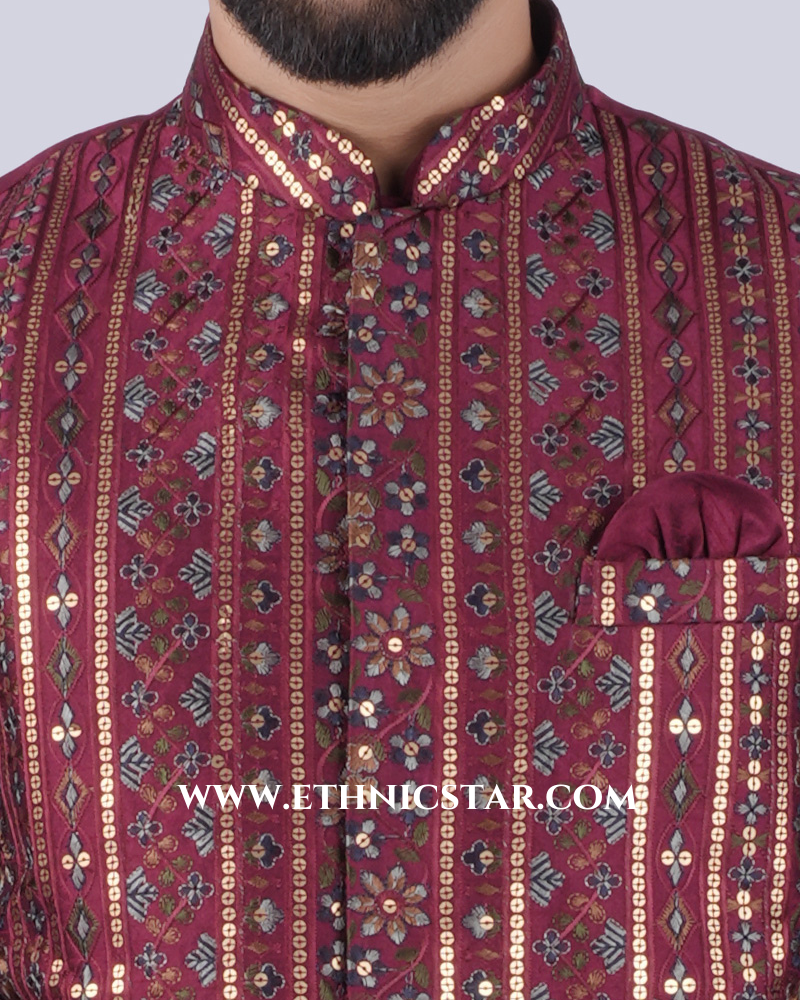 Wedding Wear Kurta Pajama With Embroidered Jacket