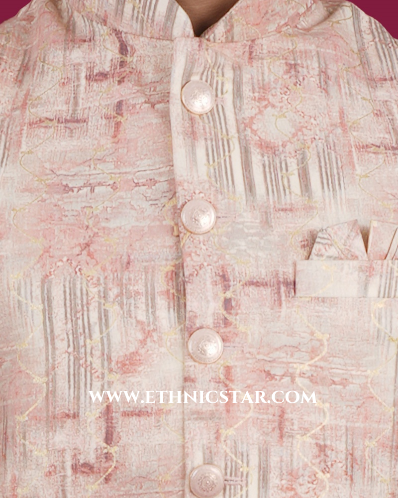 Peach Readymade Silk Nehru Jacket