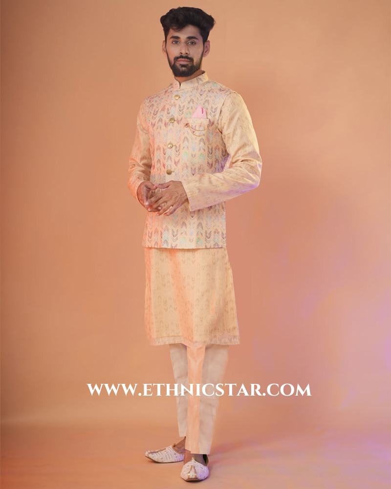 Reception Wear Yellow Nehru Jacket Set