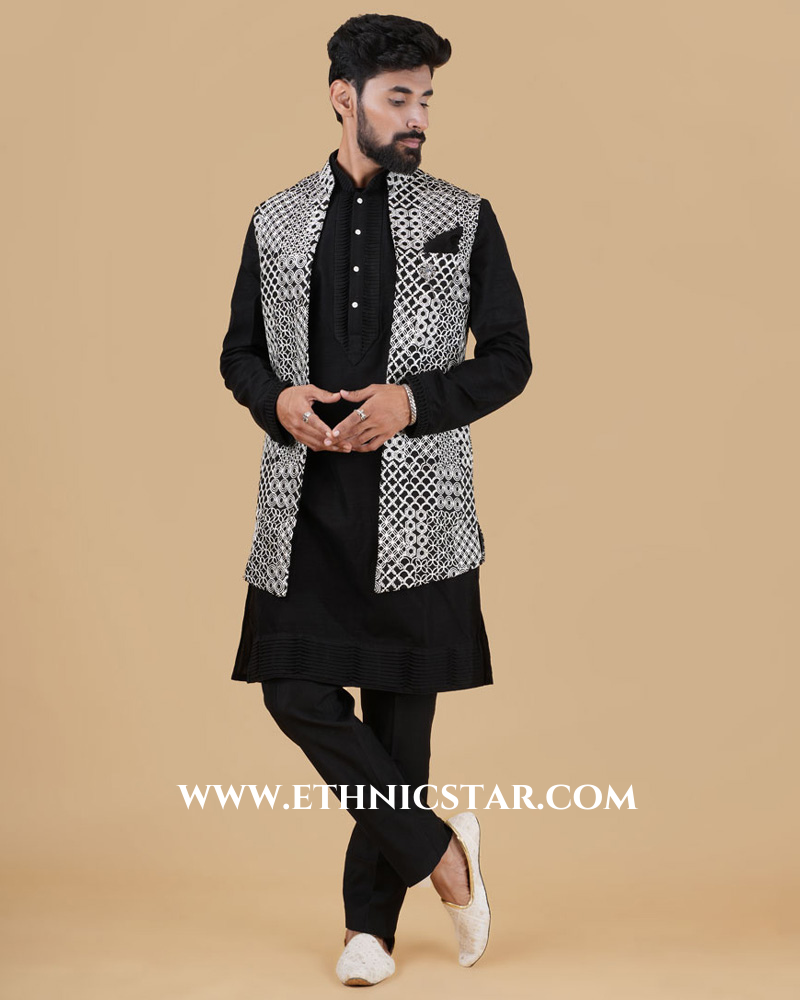 Wedding Wear Nehru Jacket Set For Men