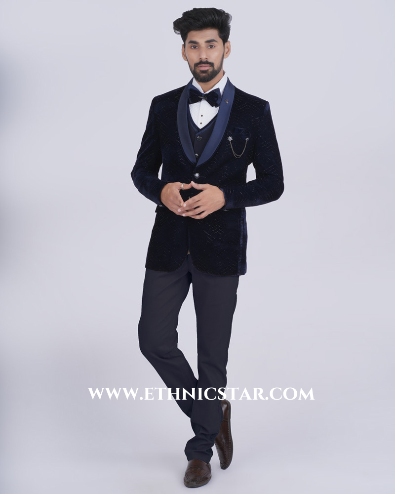 Wedding Wear Imported Fabric Suit In Navy Blue