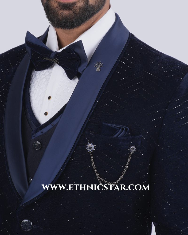 Wedding Wear Imported Fabric Suit In Navy Blue