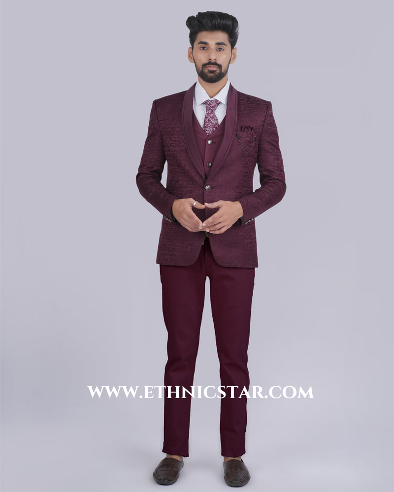 Imported Wine Mens Wear Suit For Wedding