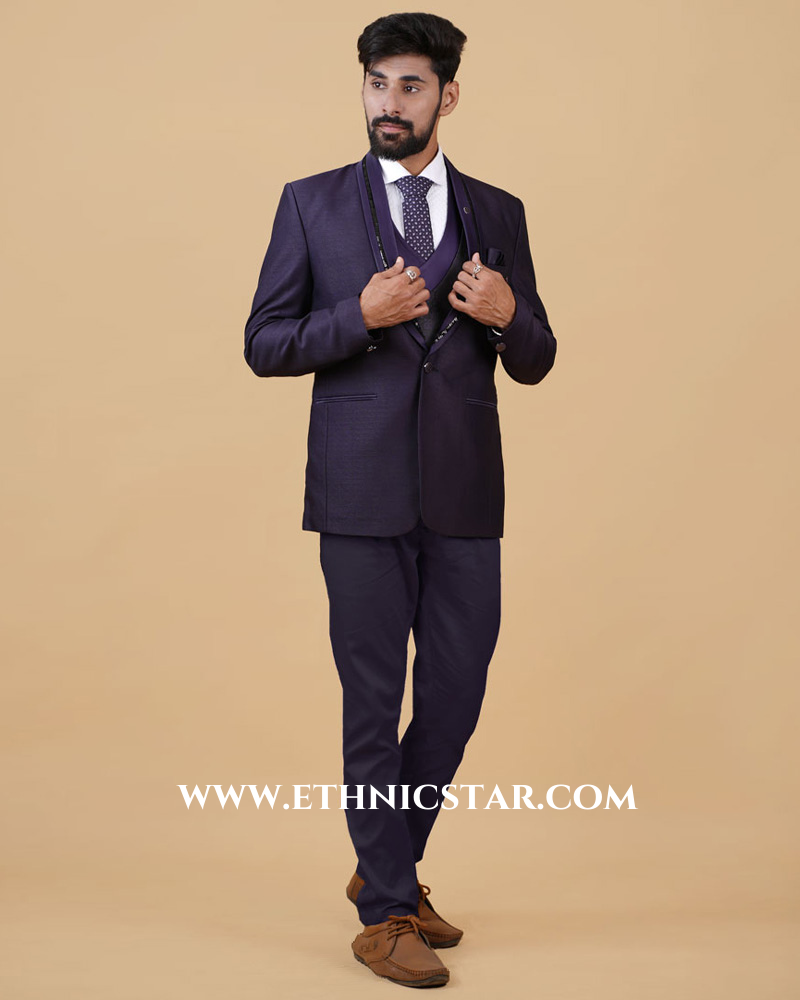 Purple Stylish Tuxedo Suit For Men