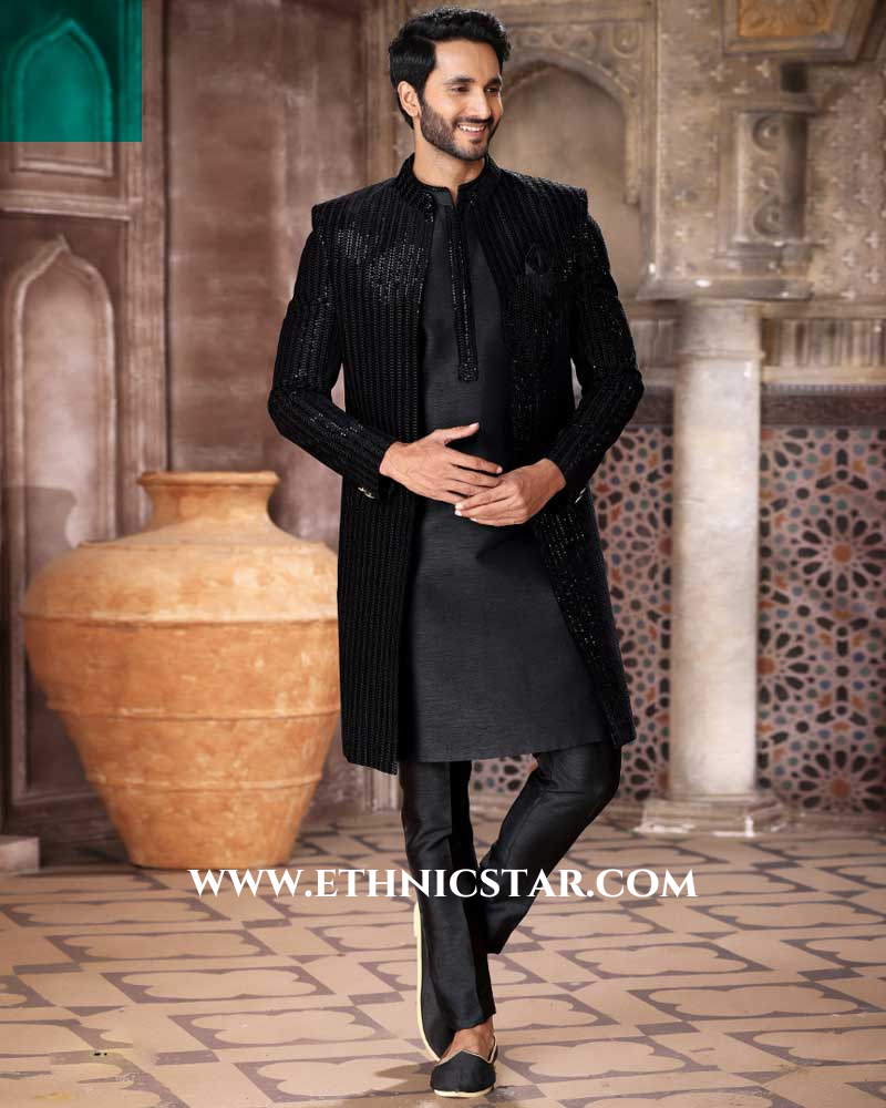 Black Jacket Style Indowestern In Velvet