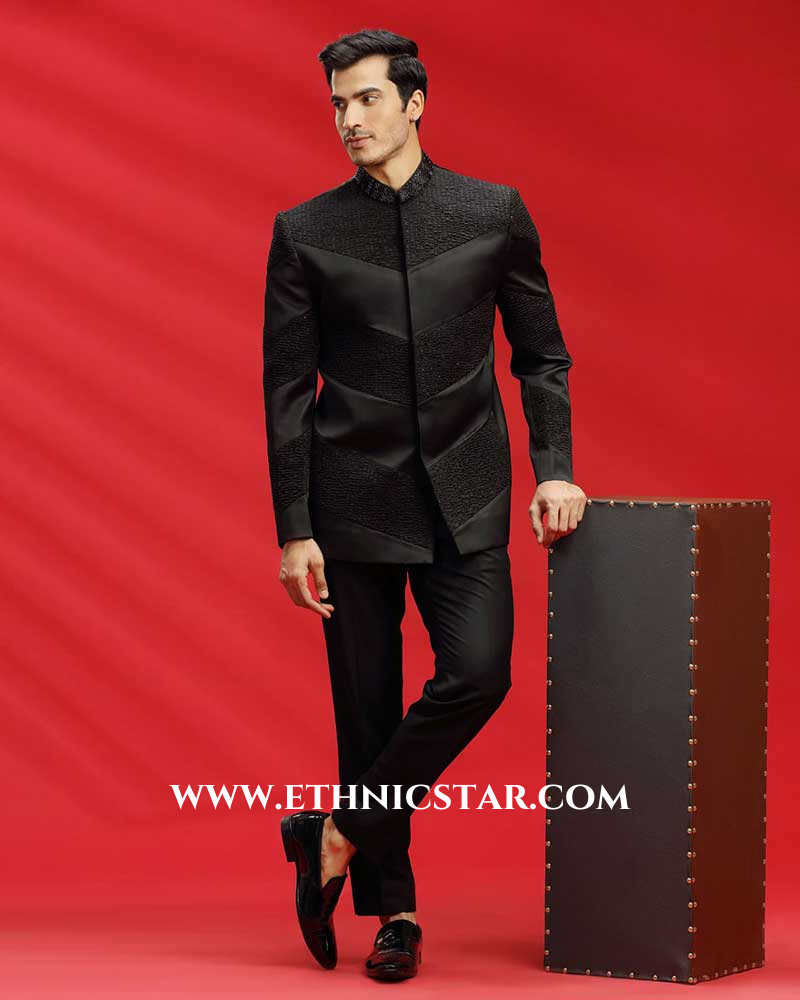 Black Imported Mens Jodhpuri Suit