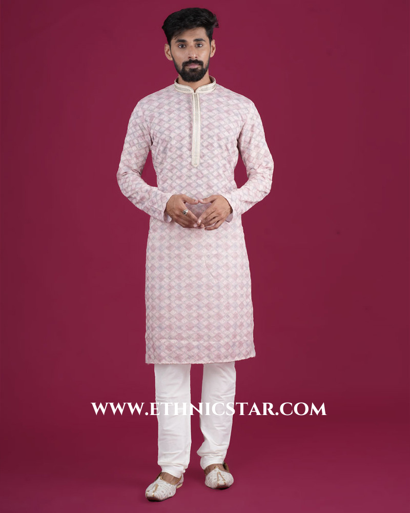 Fancy Print Kurta Pajama In Cotton Silk