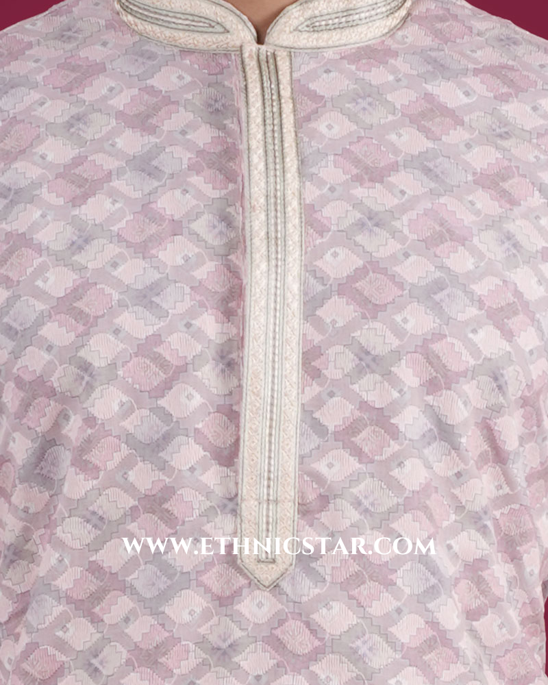 Fancy Print Kurta Pajama In Cotton Silk