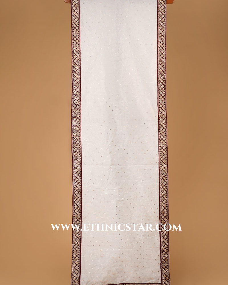 White Chanderi Fabric Dupatta With Thread Embroidered