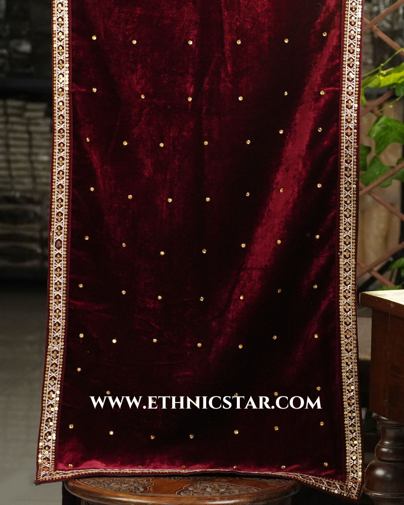 Wedding Season Fancy Velvet Dupatta In Maroon