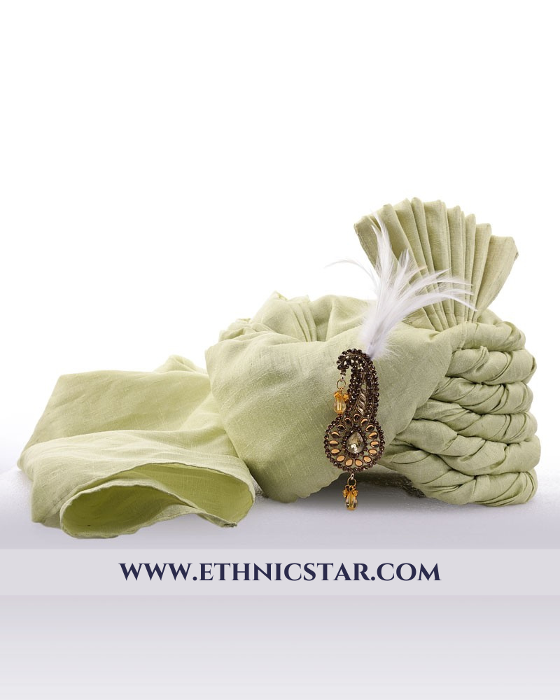 Designer Art Silk Pista Green Color Wedding Safa