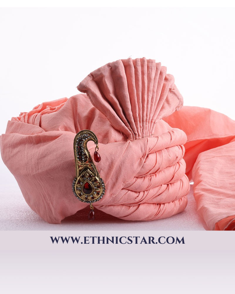 Wedding Wear Turban In Peach Color