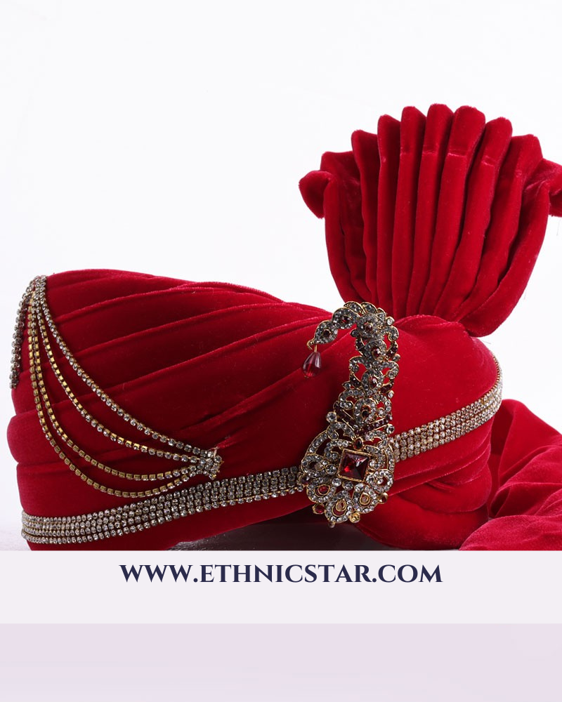 Wedding Wear Velvet  Maroon Color Safa