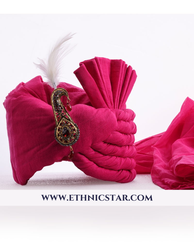 Wedding Wear Deep Pink Turban In Art Silk