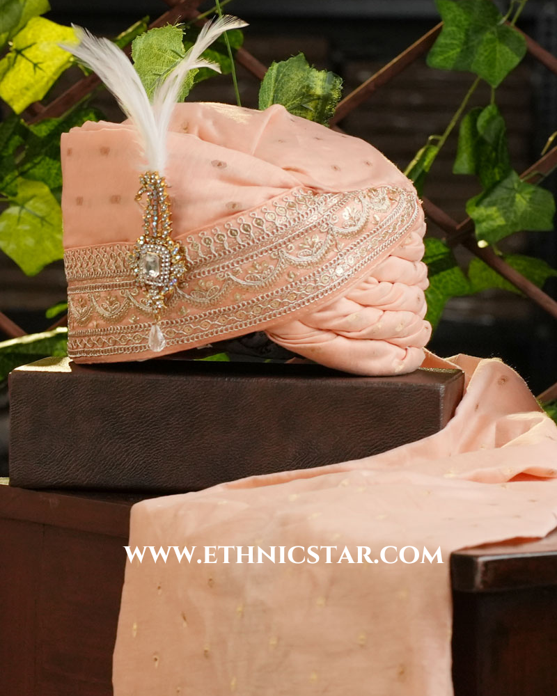 Cotton Silk Barati Wear Peach Safa