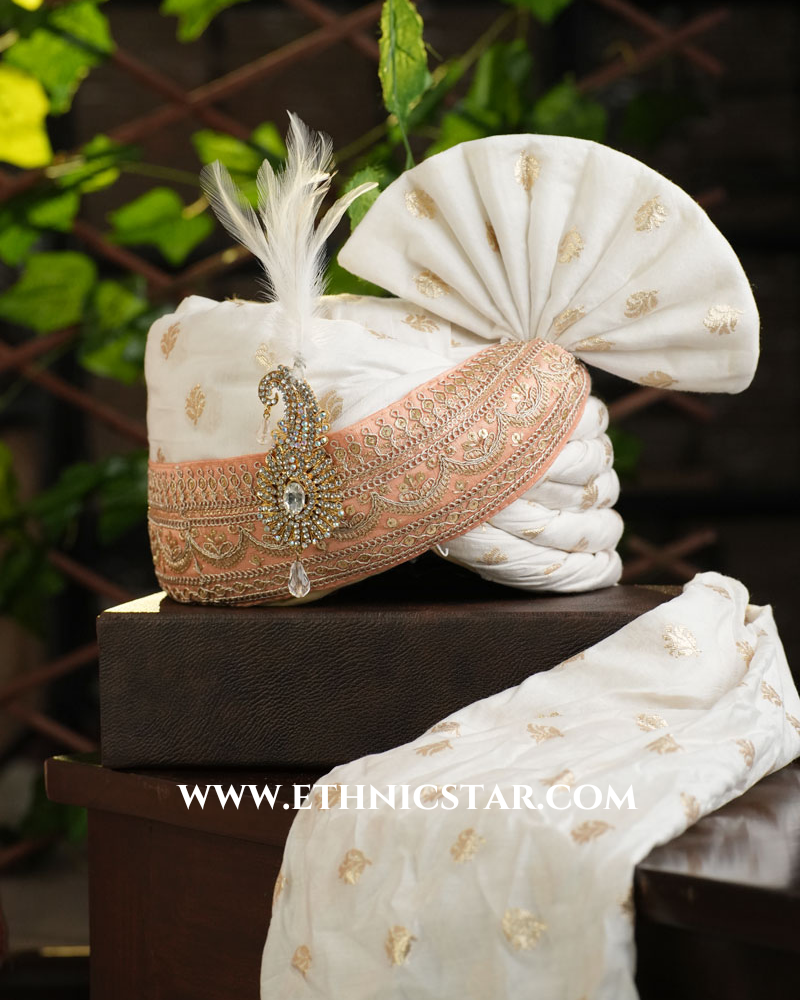 Off White Readymade Safa In Cotton Silk