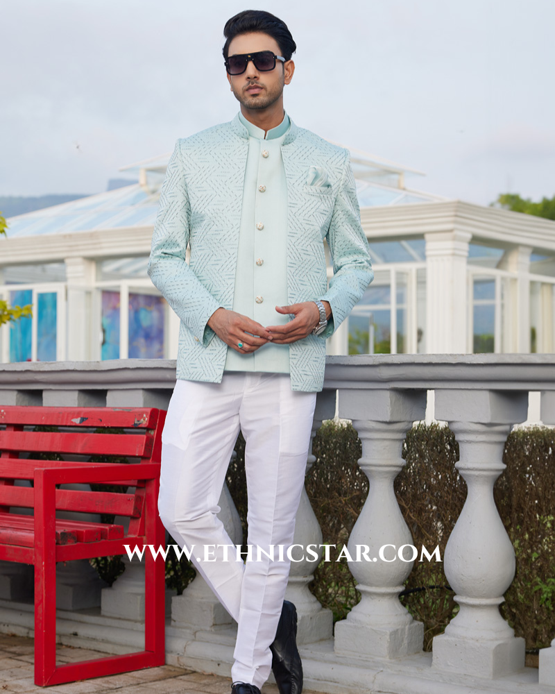 Designer Art Silk Jodhpuri In Pista Green
