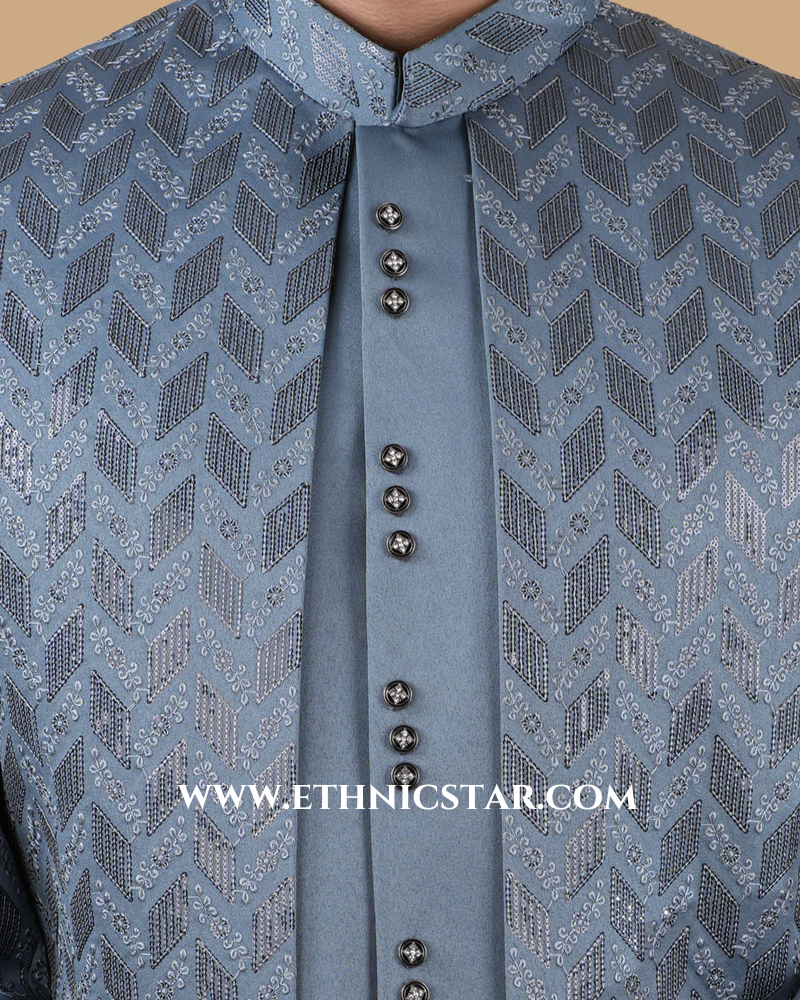 Stunning Grey Sequins Embroidered Indowestern Set