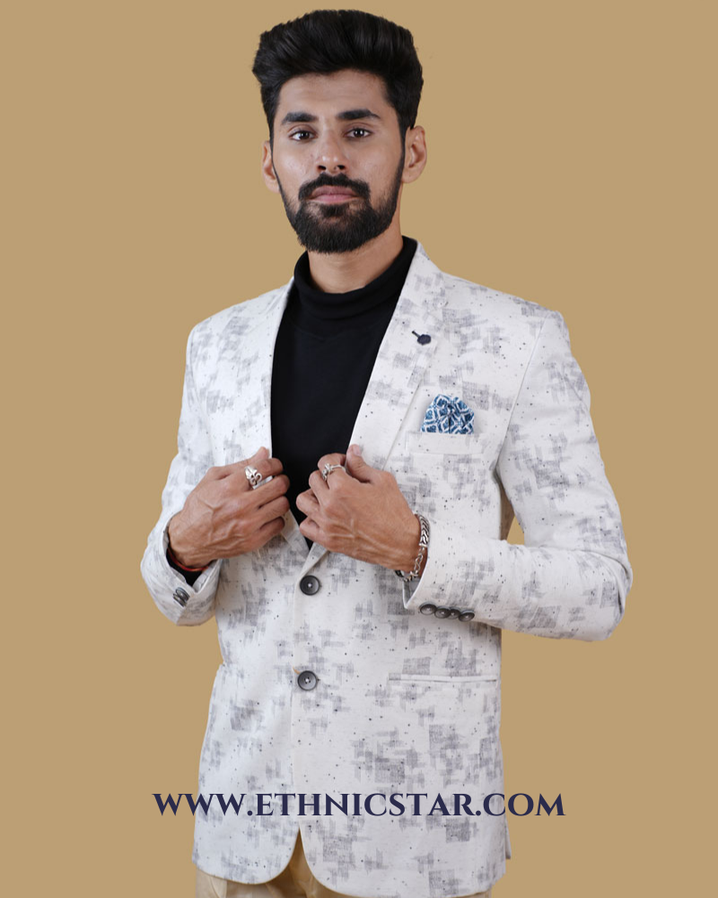 Imported White Printed Men's Blazer