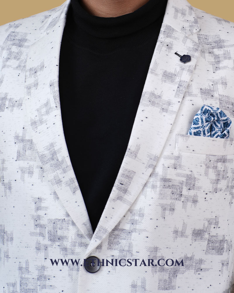 Imported White Printed Men's Blazer