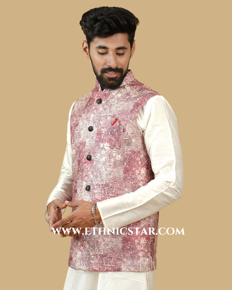 Maroon Silk Readymade Nehru Jacket