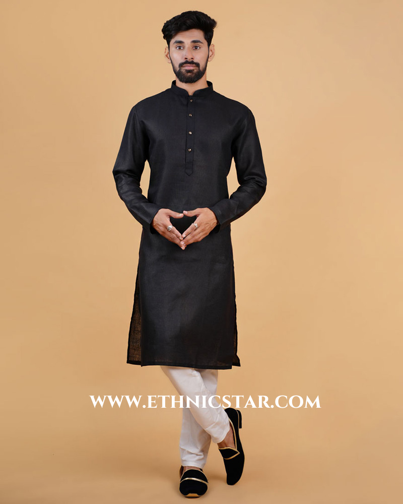 Black And White Cotton Fabric Kurta Pajama