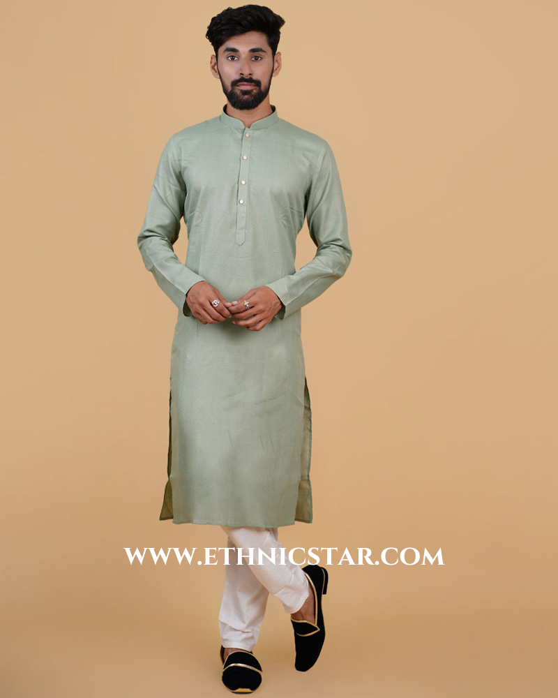 Pista Green Readymade Kurta Pajama In Cotton