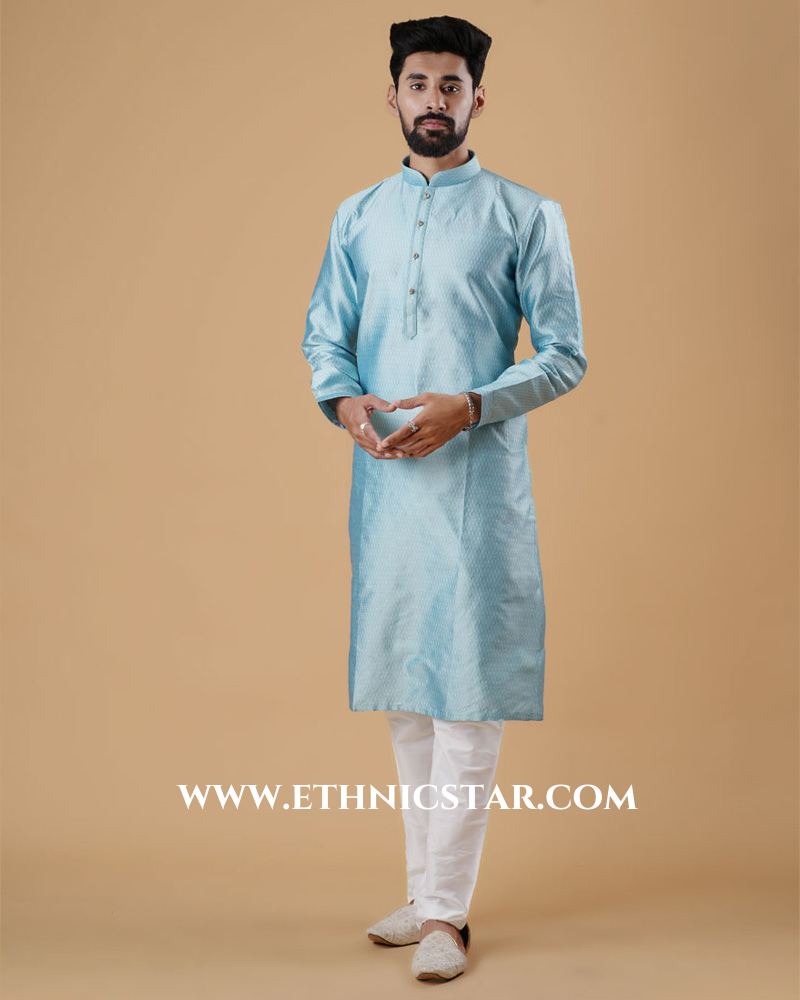 Aqua Color Kurta Pajama In Silk