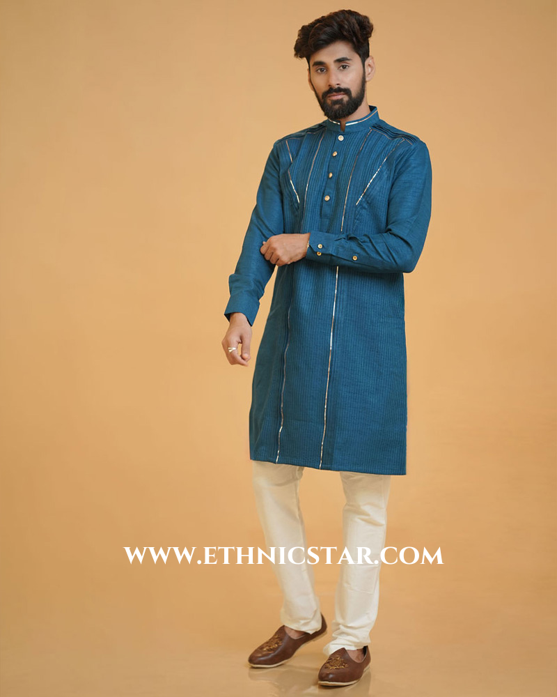Peacock Blue Fancy Readymade Kurta Pajama