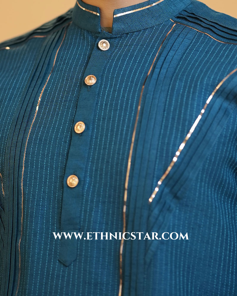 Peacock Blue Fancy Readymade Kurta Pajama