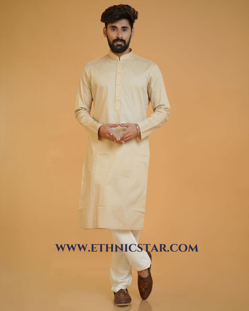 Cotton Golden Color Simple Kurta Pajama