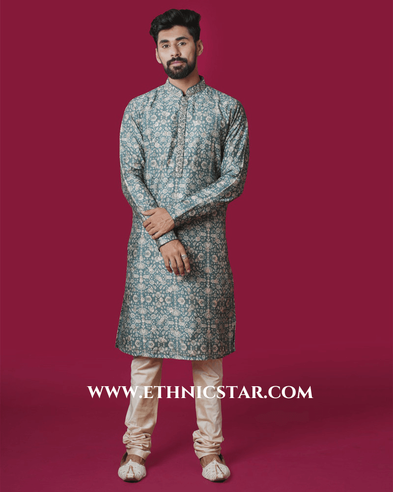 Readymade Green Printed Cotton Kurta Pajama