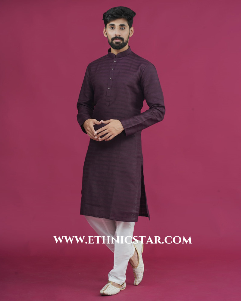 Purple Fetive Wear Cotton Silk Kurta Pajama