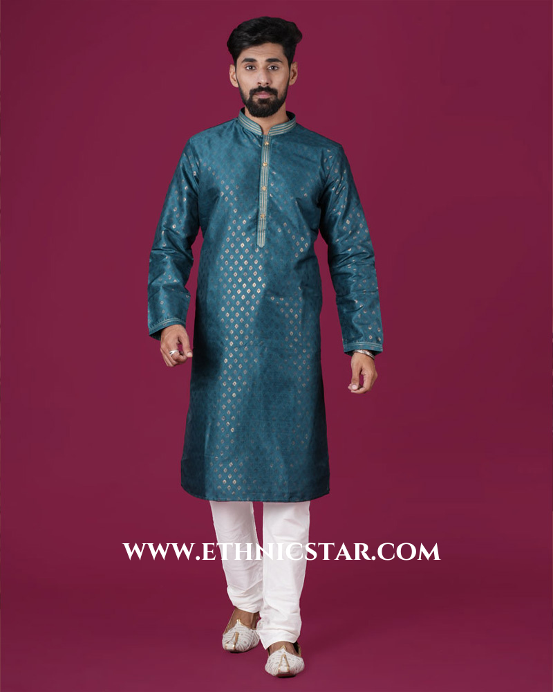 Rama Green Kurta Pajama In Cotton Silk Fabric