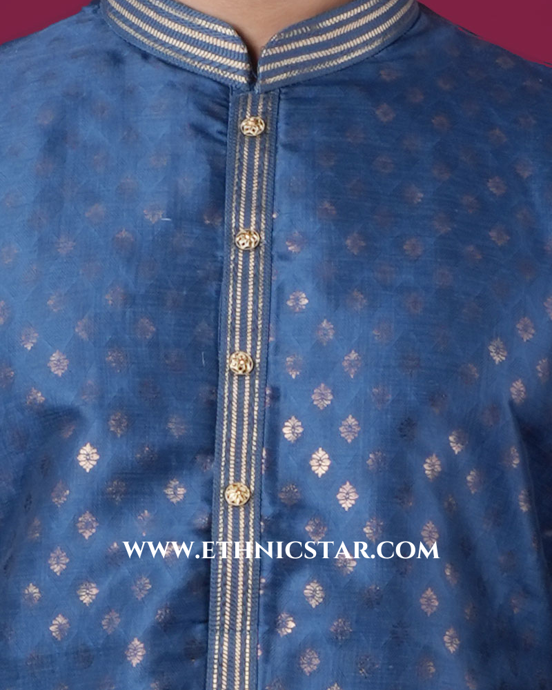 Zari Work Wedding Wear Kurta Pajama In Blue Color