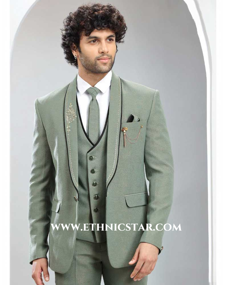 Opulent Pista Green Imported Fabric Tuxedo Suit